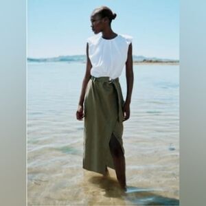 Zara White and Olive Two-Tone Dress